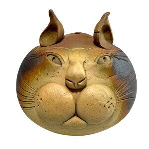RARE CAT FACE BOWL STUDIO POTTERY KITTEN BOWL TAN BROWN 4.5"X 5.25" HTF NO FLAWS